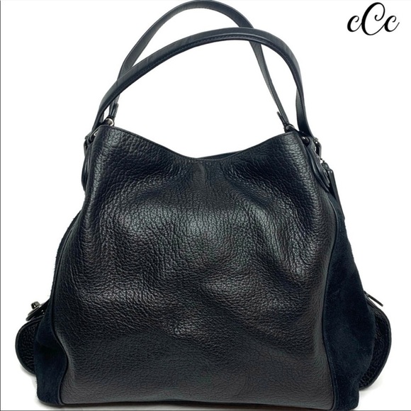 Coach Edie Black 42 Mixed Black Leather Bag RARE - Picture 2 of 9
